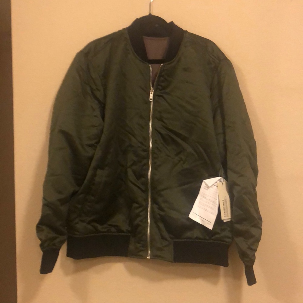 Reversible green and purple/brown bomber jacket